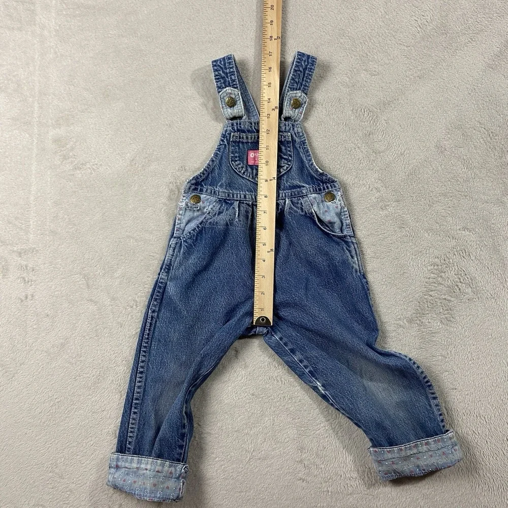 VTG Oshkosh B'gosh Vestbak Blue Denim Overalls Girl's 3T Hearts Farmcore Play